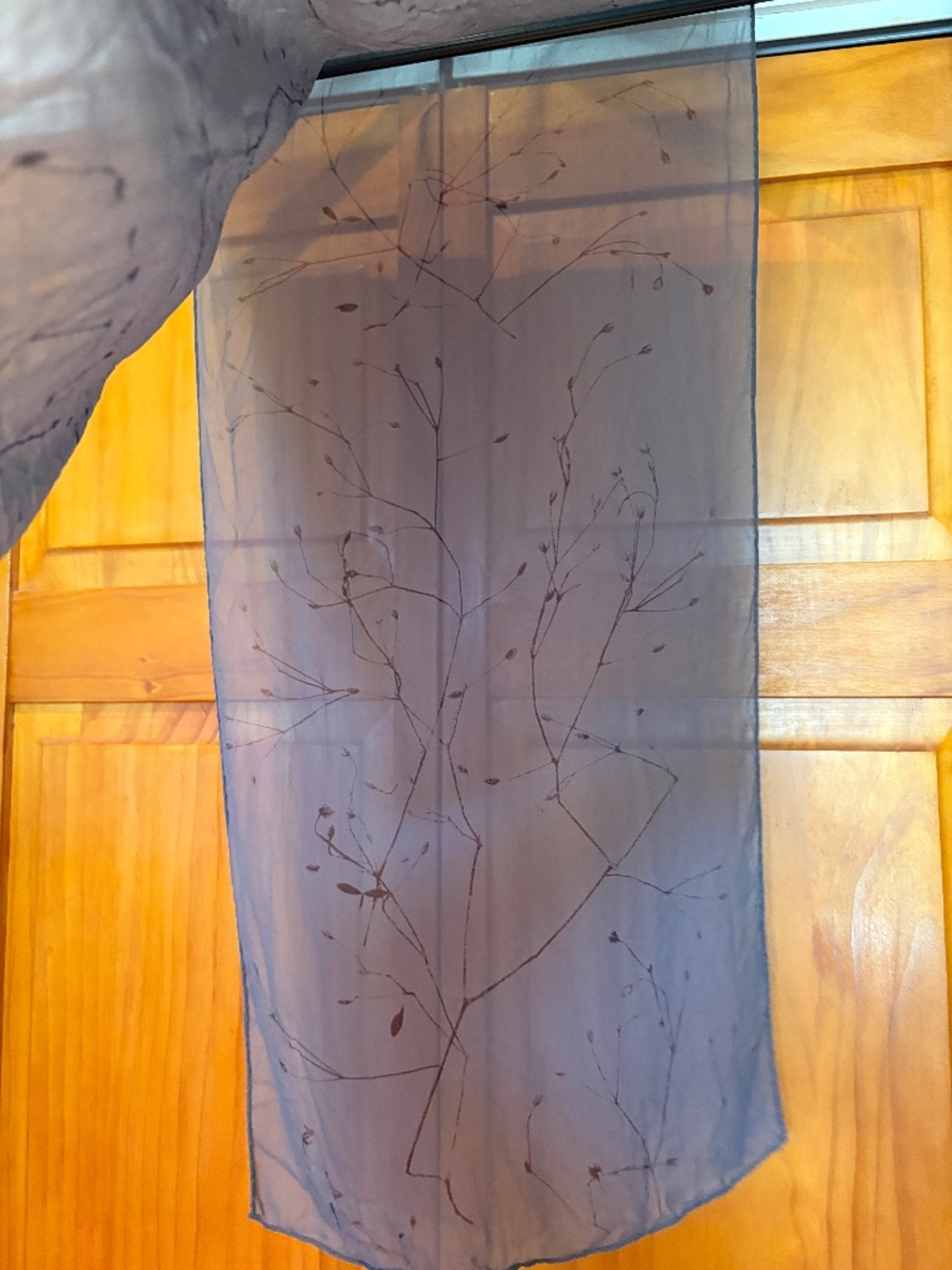 100% Silk Scarf in Gray with a Branch Like Print Sheer - Picture 2 of 13